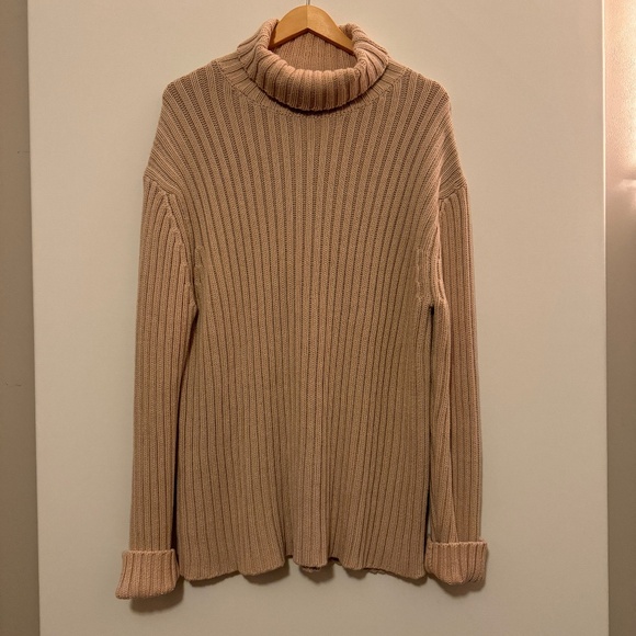 GAP Turtleneck Sweater 100% Cotton Chunky Rib Knit Vintage Y2K Women's XL Beige - Picture 1 of 8